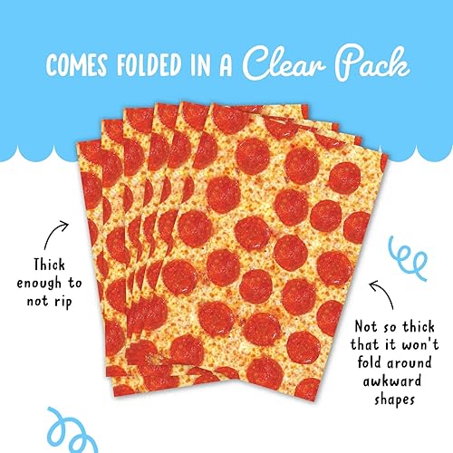 Miniatura 4 de CENTRAL 23 Papel de regalo para pizza, 6 hojas de papel de regalo de cumpleaños y etiquetas, tema de alimentos, papel de regalo divertido para