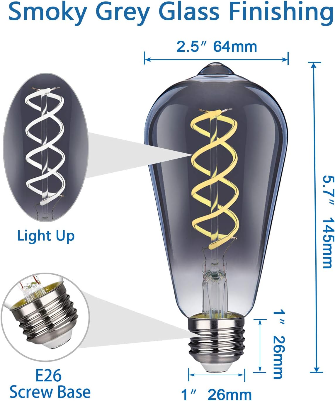Exсluѕіvе Dіѕсоunt 80% оƒƒеr Dimmable Edison LED Bulb, Daylight White 5000K, 300LM, 4.5W Vintage ST64/ST19 Antique Flexible Spiral LED Filament Light Bulbs, 40W Equivalent, E26 Medium Base (Smoky Grey Glass-4 Pack)