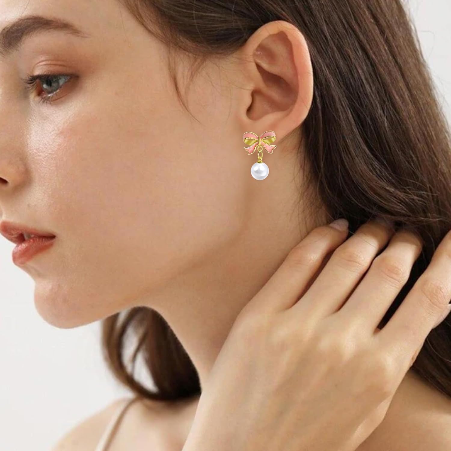 Pearl Bow Earrings for Women Rhinestone Bow Stud Earrings Gold Bow Earrings Christmas Bow Earrings - Image 4