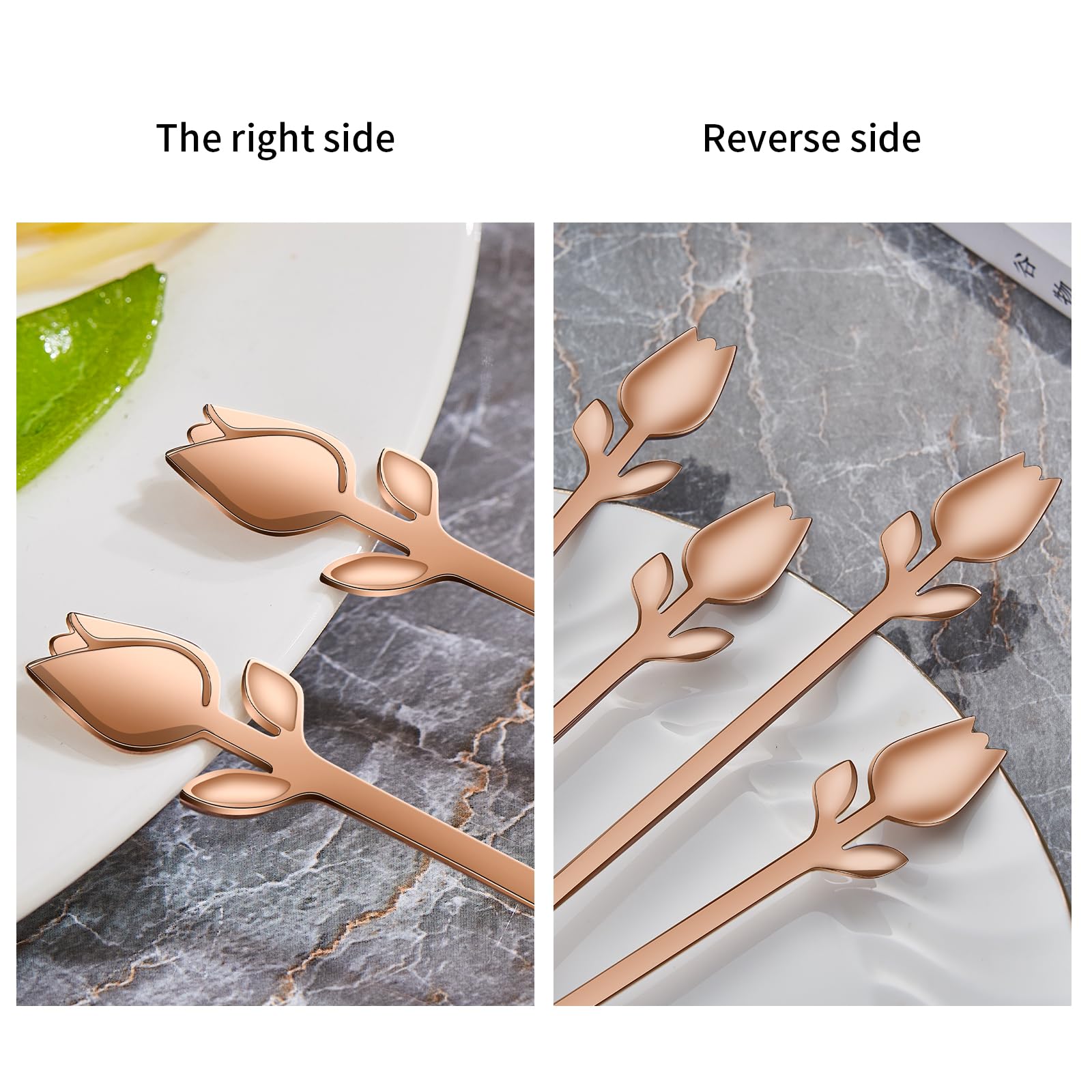 Juego de 12 mini cucharas de café con mango de tulipán de oro rosa, acero inoxidable de 6 pulgadas para espresso, té, postre, ideal para demitasse y porciones pequeñas