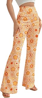 EVELUST 70er Jahre Schlaghose Für Damen – Boho 60er Hose Hippie Blumen High Waist Outfit Disco Kostüm Yogahose Leggings