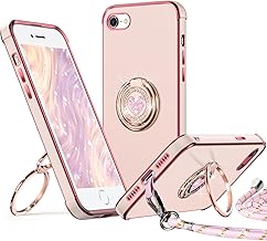 XYZ für iPhone 7/8/SE 2022/SE 2020 Hülle mit Band, Herz Doppelring Ständer HandyHülle Handykette Frauen Mädchen Dünn Stoßfeste Anti-Kratzt SchutzHülle für iPhone iPhone 7/8 Case, Rosa