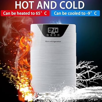 20L Mini Fridge Car Refrigerator Freezer DC 12V / AC 220-240V Portable Cooler & Warmer with Three-Core Cooling System for Skin Care, Cosmetics, Food (Color : Gold)