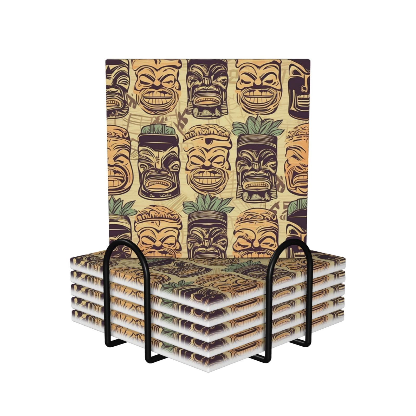 Dessous de verre vintage Aloha Tiki en céramique absorbante avec support lot de 6