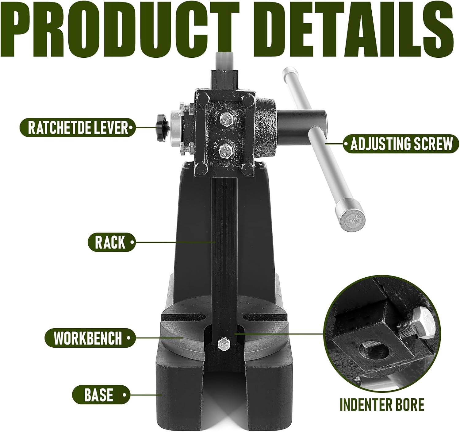 Arbor Press, Ratchet Leverage Arbor Press with Handwheel, 8.5” Maximum Height Manual Desktop Punch Press Machine Metal Arbor Press Tool (Black, 1 TON)