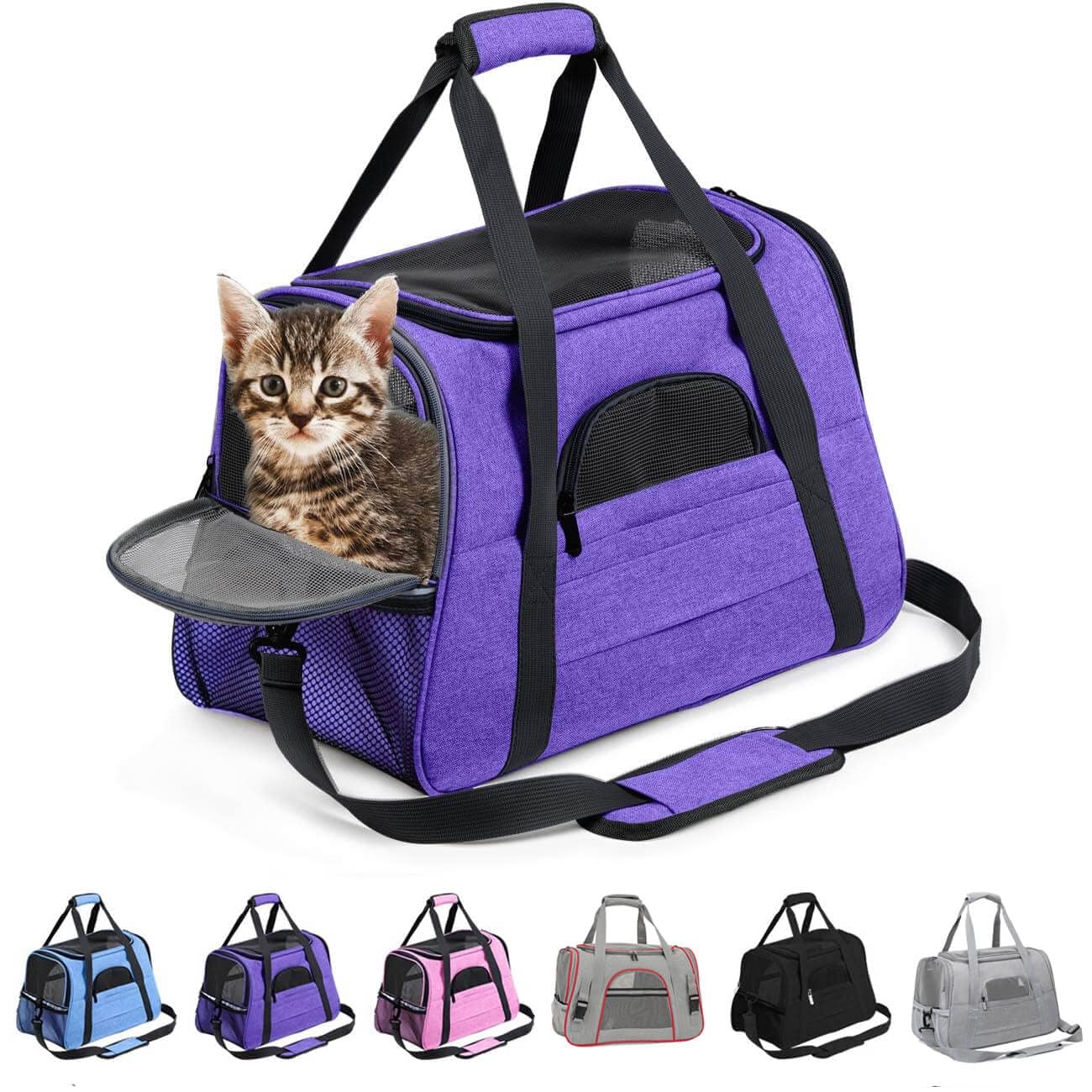Sac de transport chat violet pliable et souple pour animaux