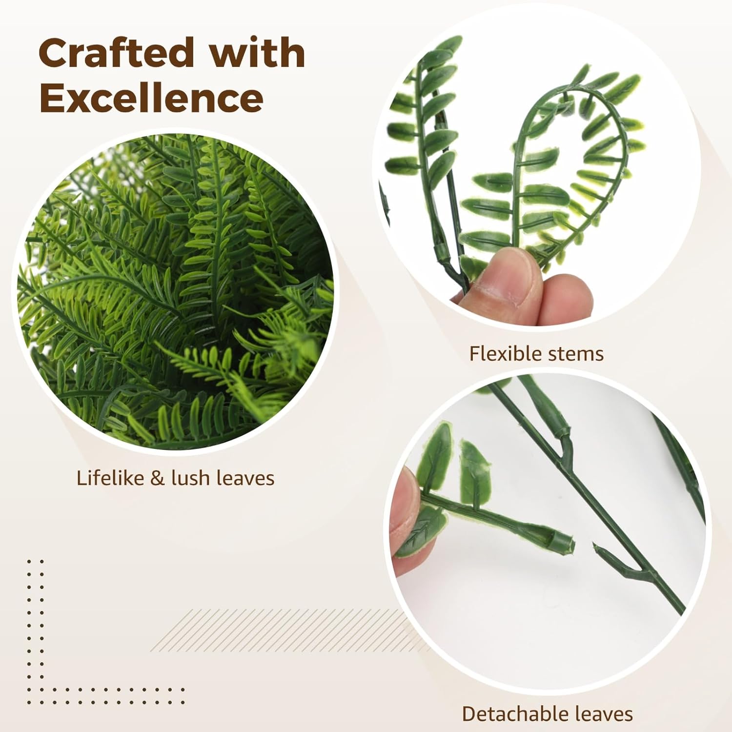ZALIR 40 Bundles Artificial Boston Fern Plants, 15 in Realistic Sun Protection Faux Greenery, Faux Plastic Shrubs, No Fade Fake Fern Stems for Patio, Garden, Yard, Deck & Home Decoration