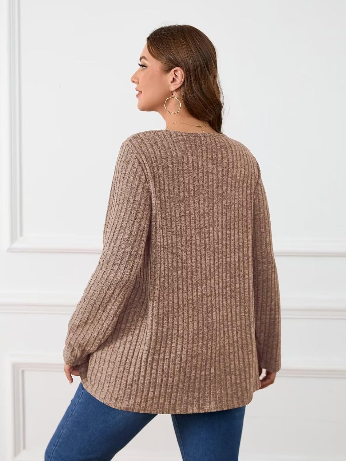 BELAROI Plus Size Tops for Women Fall Casual Tunic Shirts Lightweight V Neck Pullover Long Sleeve Blouse - Image 6