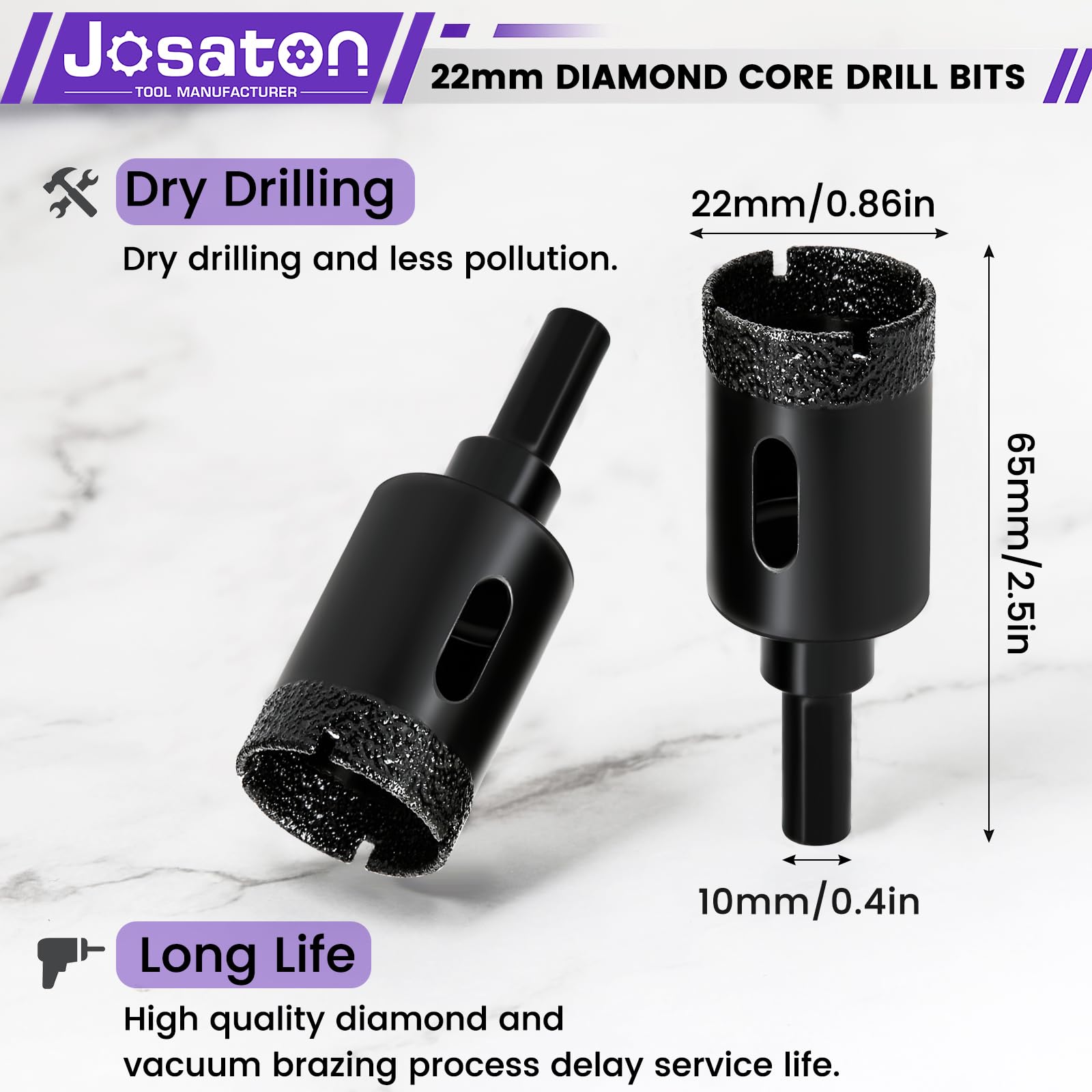 22mm Tile Hole Cutter Set Josaton 2Pcs Diamond Hole Saw with Triangle Shank - Image 4