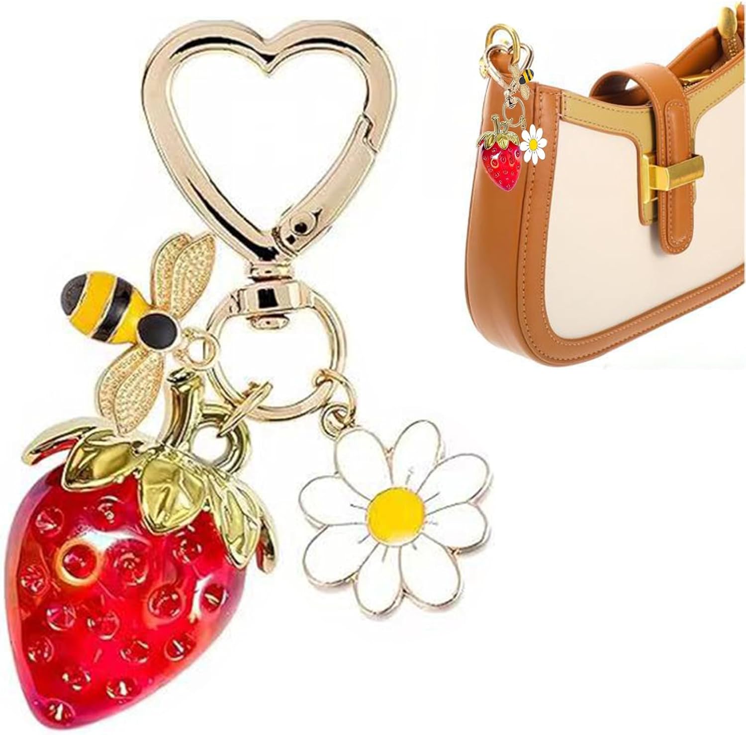 Cute Strawberry Keychains Bag Purse Charms Flower Car Keychain Handbag Charm Key Ring Accessories for Women