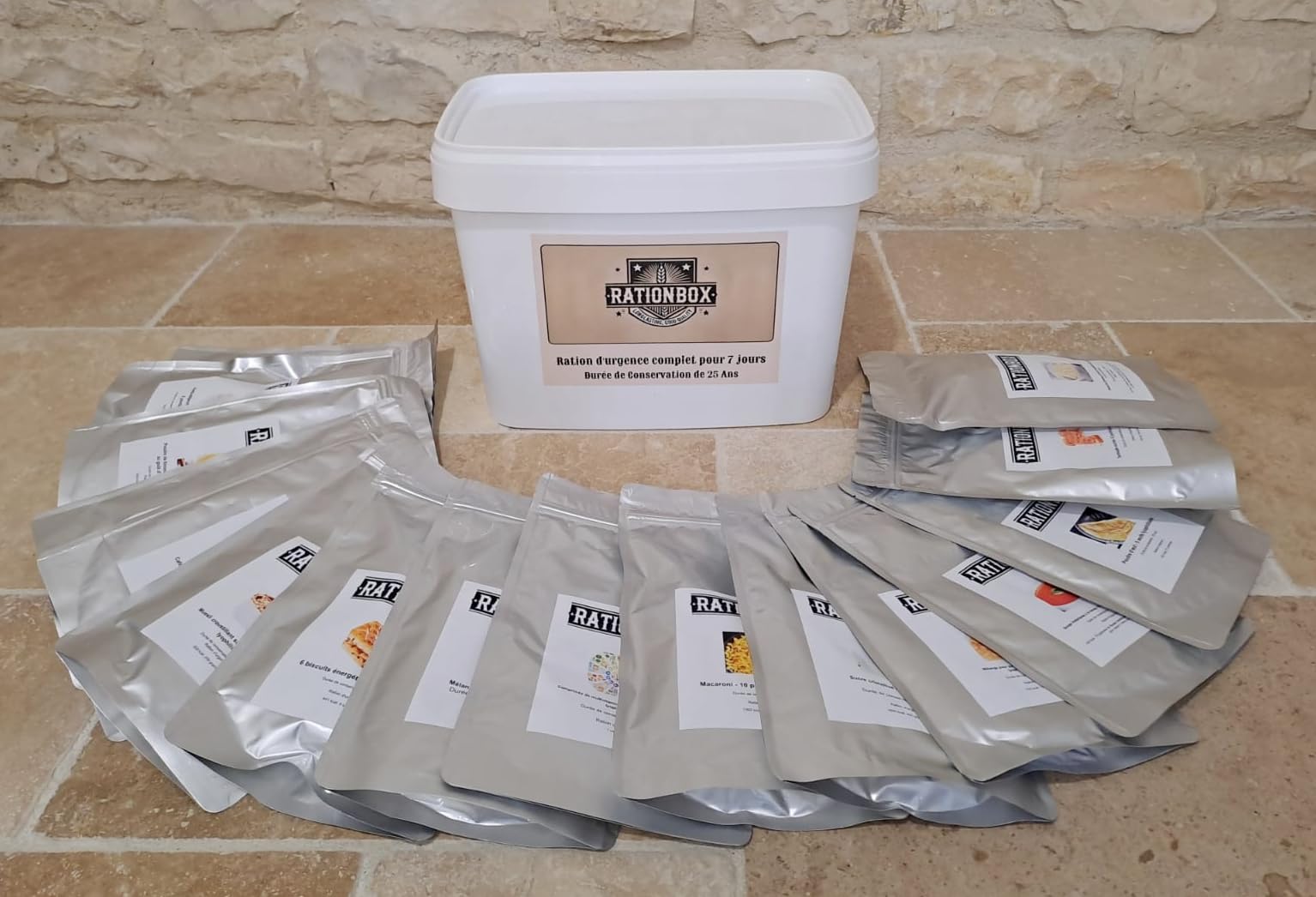 Ración de emergencia - 158 porciones - Kit de alimentos para 7 días, comida liofilizada - Rationbox