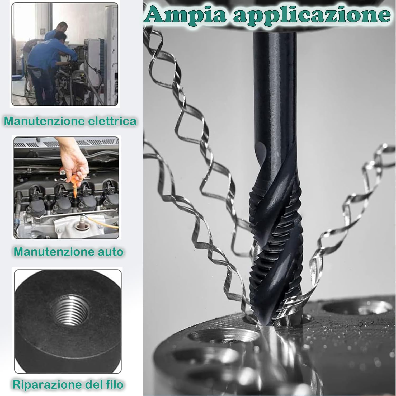 Maschi a filettatura interrotta a spirale in nitruro HSS 6542 M3 M4 M5 M6 M8 M10 M12 Set 7 pezzi per metallo legno