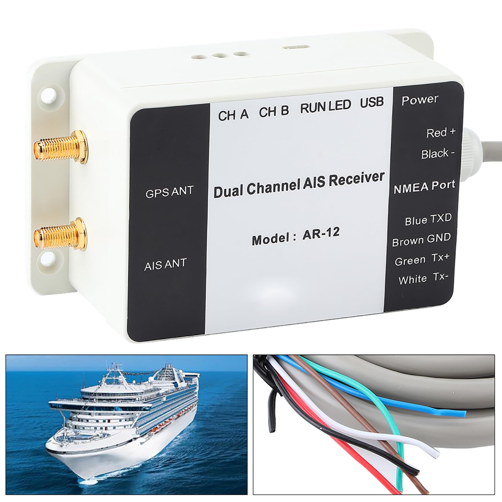 AIS-Empfänger, Zweikanal-USB-AIS-GPS-Empfänger für die Schiffsnavigation, mit Großer Reichweite von 28 Seemeilen und NMEA-Anschluss, Tragbare ABS-Marineelektronik