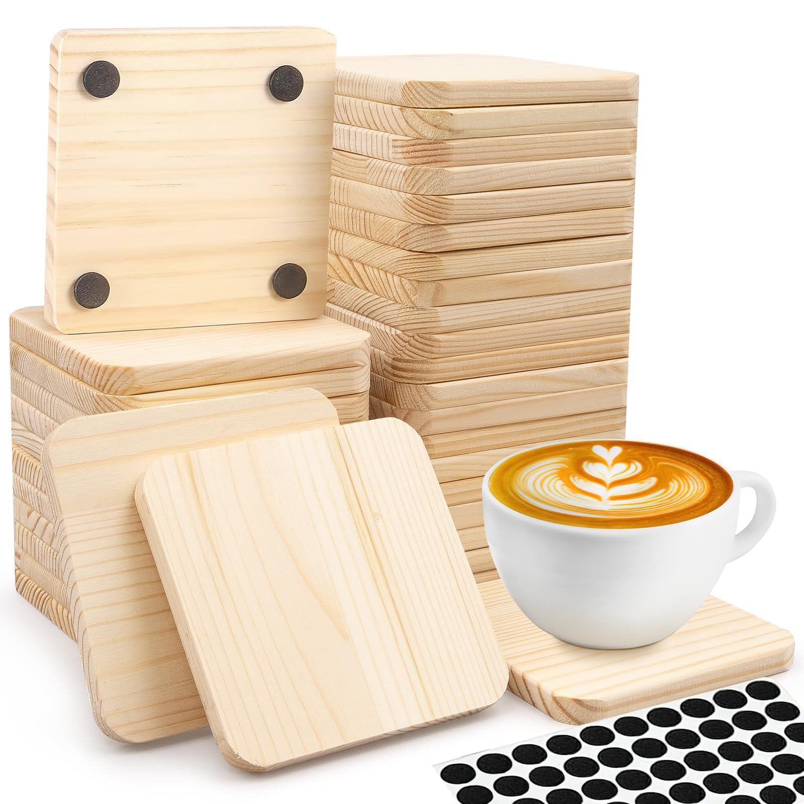 Lot de 72 Dessous de Verre en Bois Carrés, 10 x 10 cm, Sous-Verres DIY