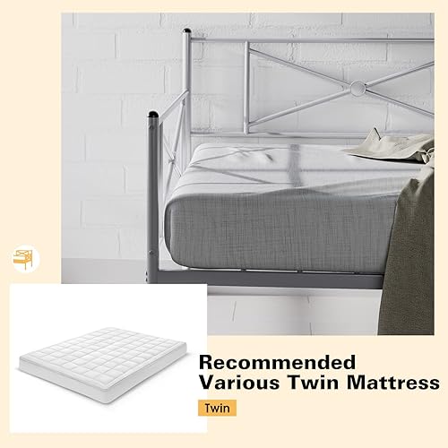 Miniatura 5 de Giantex Marco de sofá cama individual, marco de cama individual de metal con soporte de listones de metal y elegante cabecero, no necesita somier,