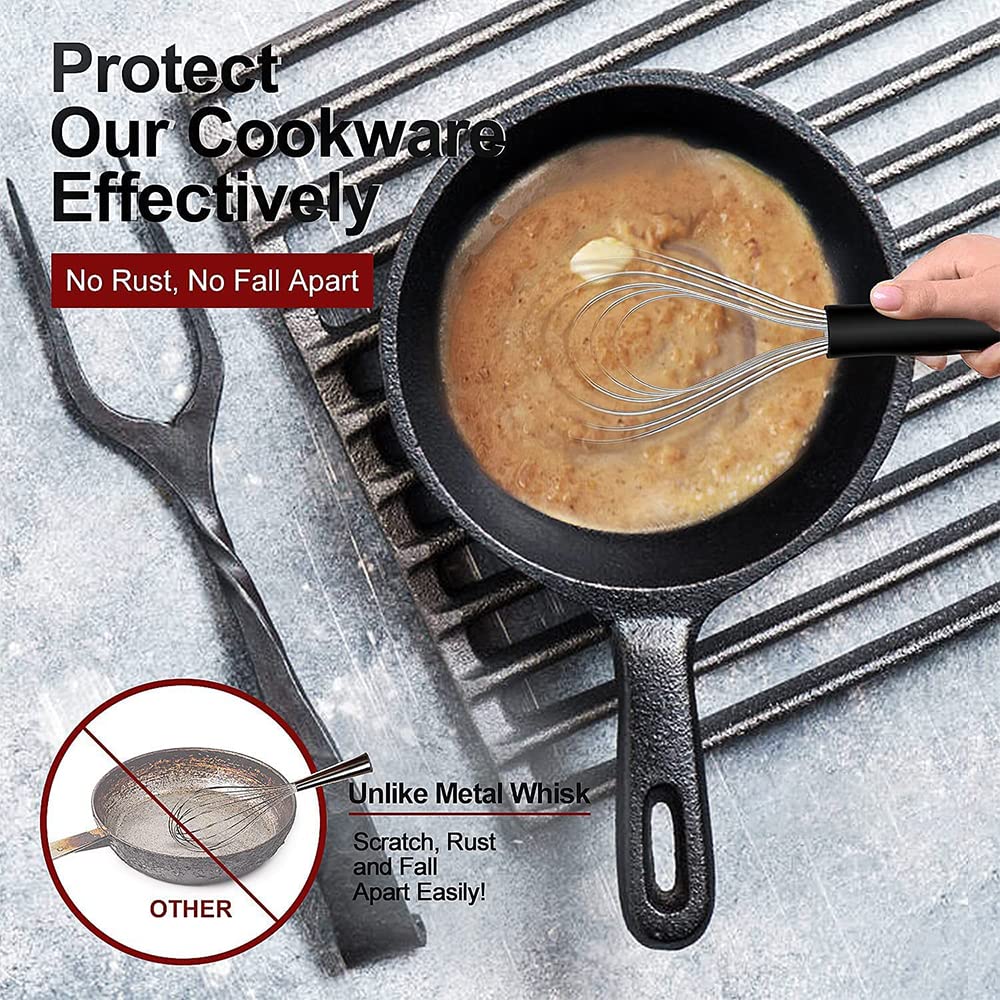 Lot De 2 Fouets Cuisine Silicone Noir Professionnel - 22cm Et 26.5cm - Anti-adhérent