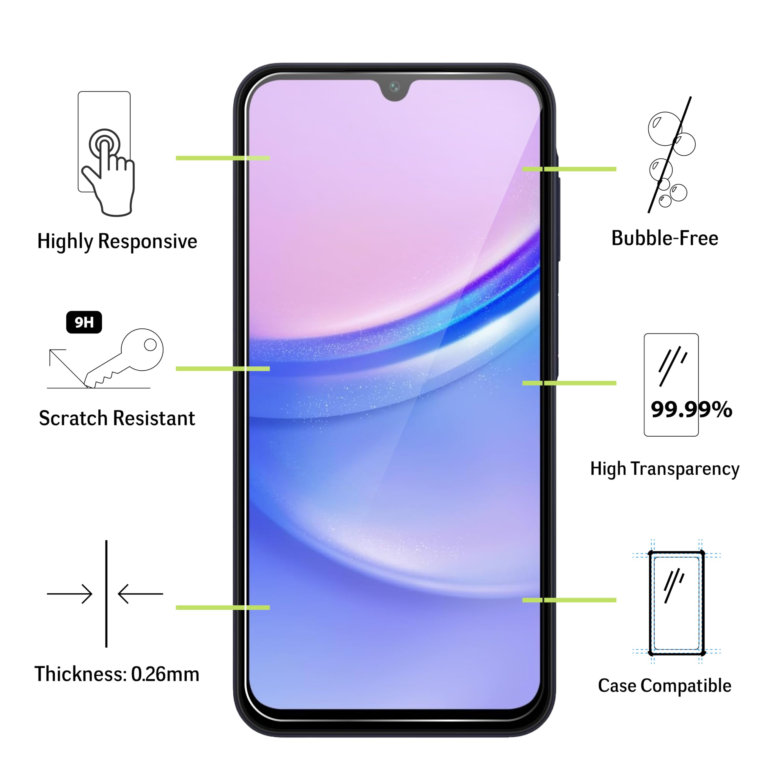 Vetro Temperato per Samsung Galaxy A16 5G / A16 4G [2 Pezzi] Vetrino Protettivo Pellicola Protezione Schermo