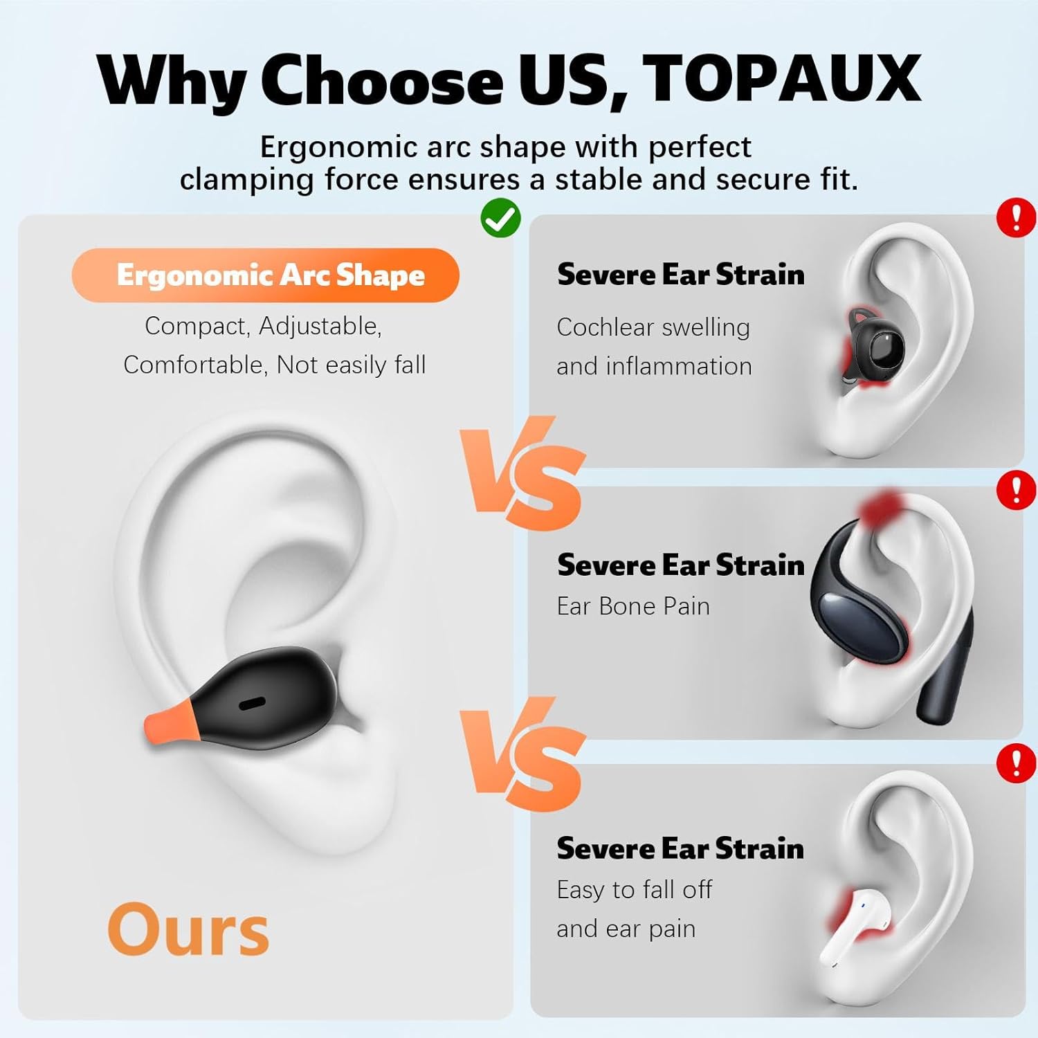 Open Ear Wireless Earbuds Secure Clip Sports Headset Light Bone Conduction Running Headphone Bluetooth Gaming Earphone for iPhone 17 Pro Max 16e 16 15/Samsung A17 A16 S26 S25 S24/Pixle 9 10/Android
