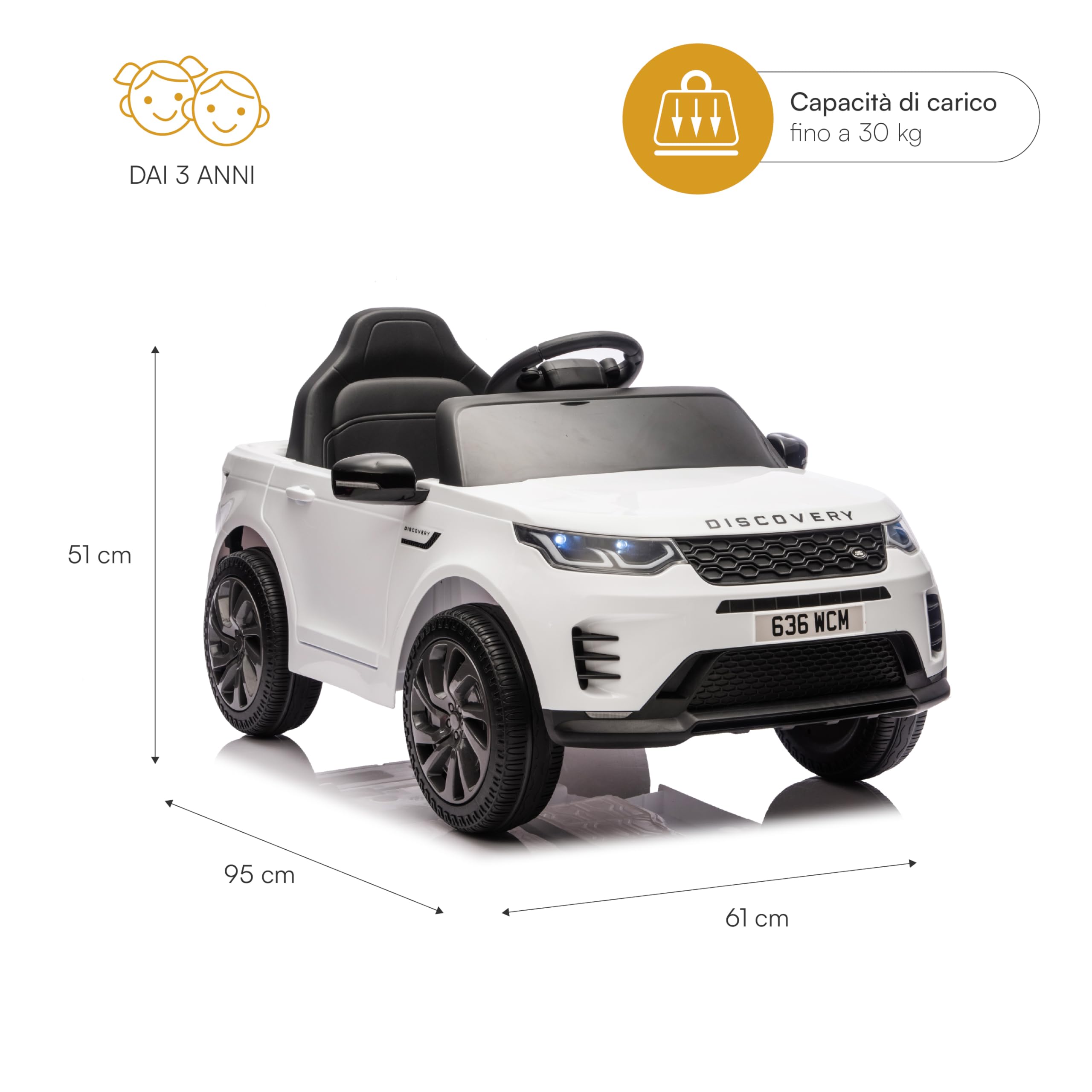 Baroni Toys Baby Car Land Rover Macchina ELettrica per Bambini da 3 Anni, Auto con Telecomando Parentale, Doppia Veloticà. Retromarcia, 95x61x51cm (Bianca)