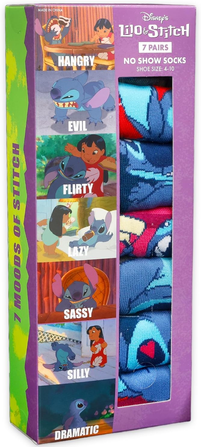 Lilo and Stitch Socks Set For Adults - Bundle with 7 Pairs of Disney No Show Socks Sizes 4-10 Plus Stickers, More | Stitch No Show Socks for Women and Men - Image 3