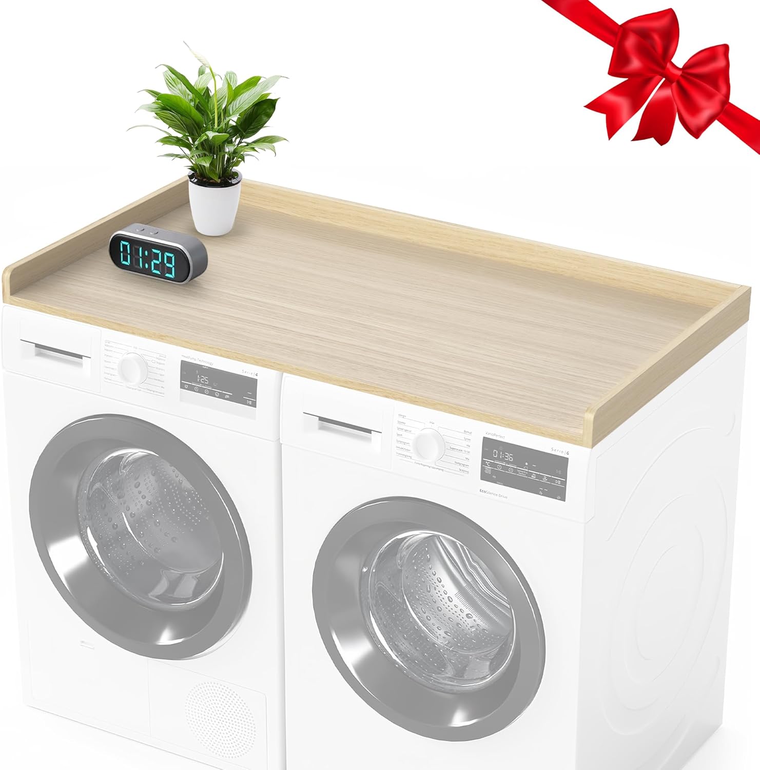laundry countertop with 2.75" h edge, wood countertop topper for washer and dryer, 54" w x 27.5" d washer dryer topper with 10 non-slip pad for all front-loaded, easy to install (oak) oak wood