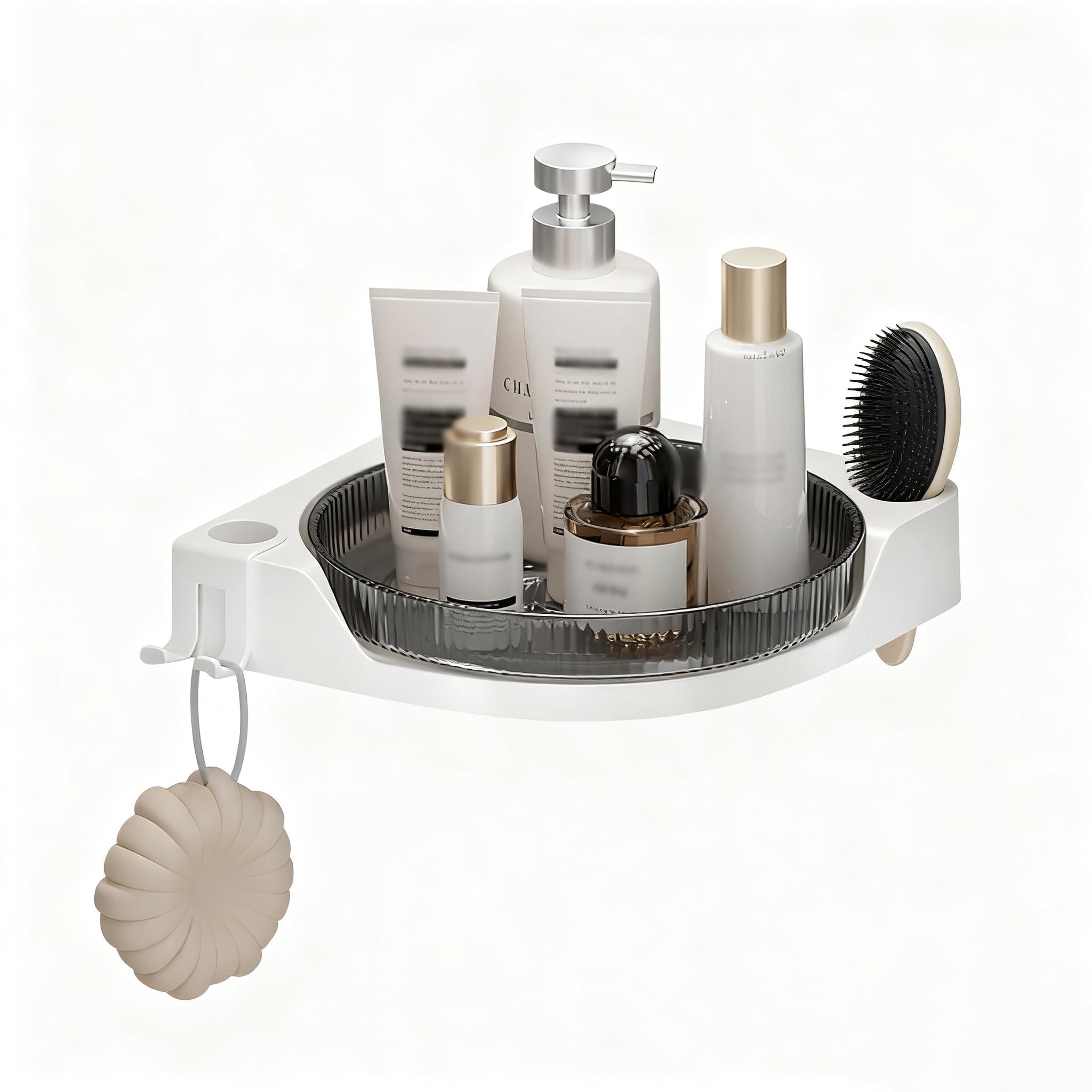 FDYBTZA 360 Rotating Corner Shelf Wall Mounted - Adhesive Shower Caddy Organizer with Hooks Towel Bar No Drilling