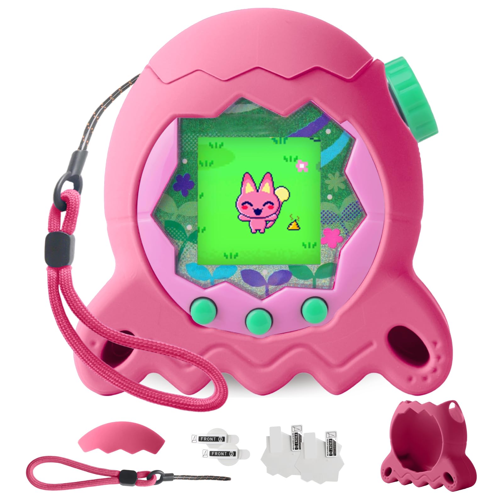 KPAPD Silicone Case for Tamagotchi Paradise Electronic Pet, Protective Cover with Screen Protector and Lanyard for Tamagotchi Paradise Accessories (Pink)