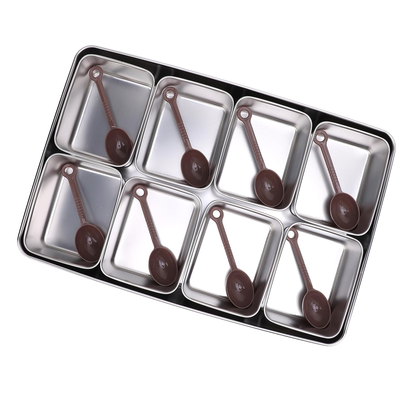 SIXRUN Gewürzbehälter aus Kunststoff mit 8 Behältern und 8 Löffeln, 17,7 X 11,4 X 2, Zoll, Obst-Serviertablett Für Bar, Salat, Buffet, Party, Küche, 4 Bis 248 Grad F (Edelstahl-Stil)
