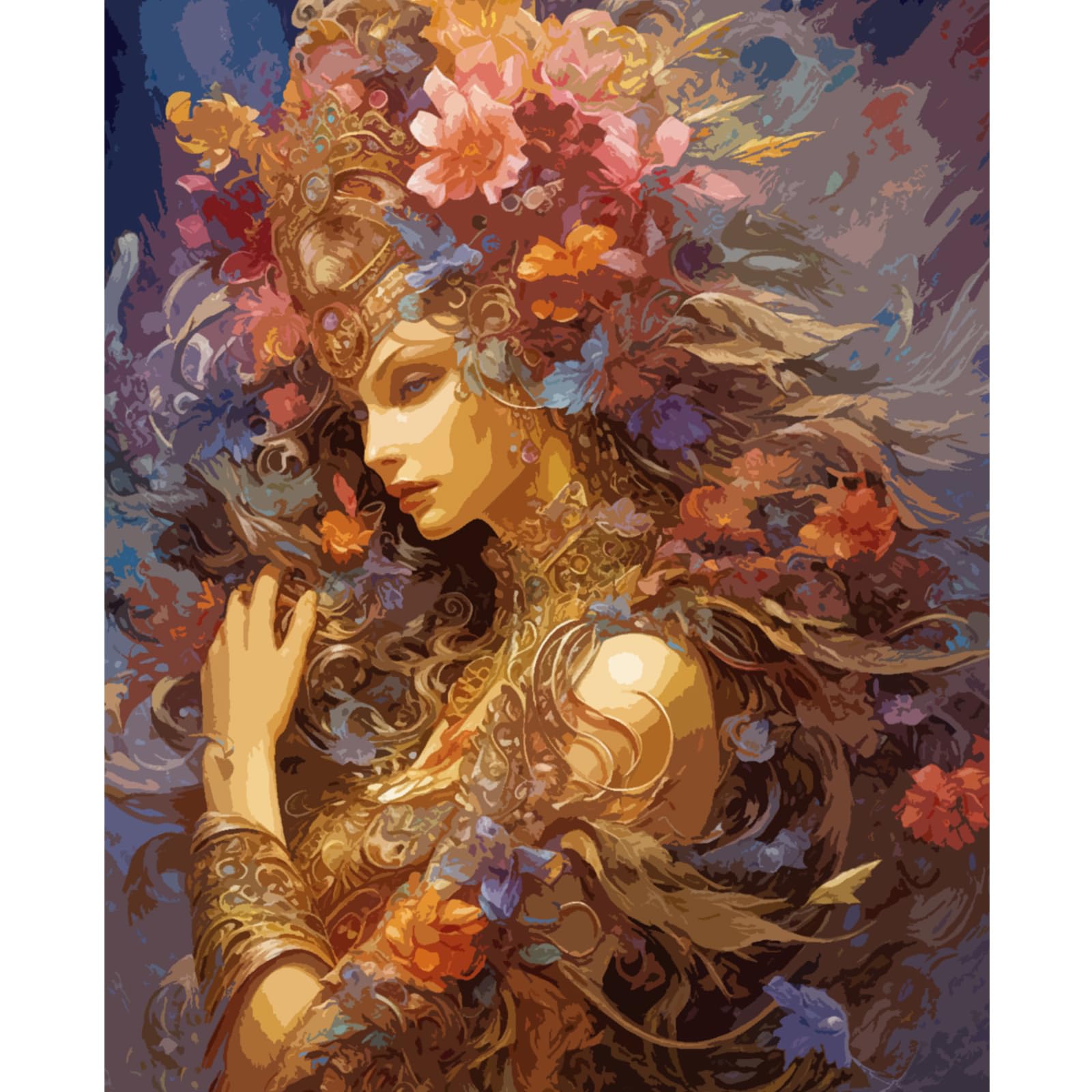 Peinture Par Numéros Adulte – Toile 40x50 Cm, Fleurs Sur La Tête, Kit Complet Avec Peintures Et Pinceaux