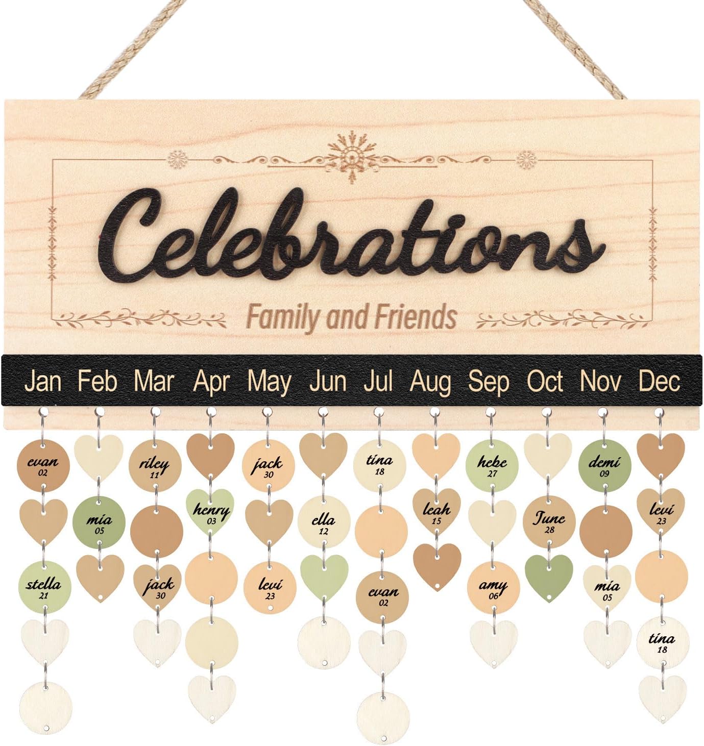 KAlRNE Family Birthday Board,Vintage Wooden Reminder Calendar,Rustic Farmhouse Family Tree Wood Wall Art,DIY Birthday Tracker Wall Hanging Plaque,Mother's Day Gift for Mom Grandma