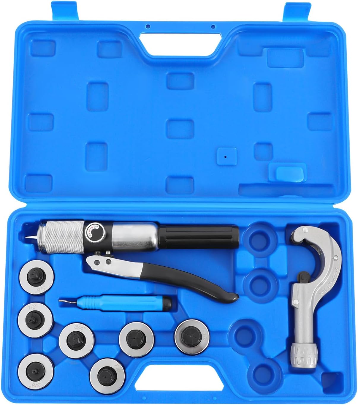 Hydraulic Tube Expander Tool Swaging Tool Kit, Expander Tools with Tube Cutter, Deburring Tool and 7 Expander Heads for 3/8" To 1-1/8" Copper Pipe Tube