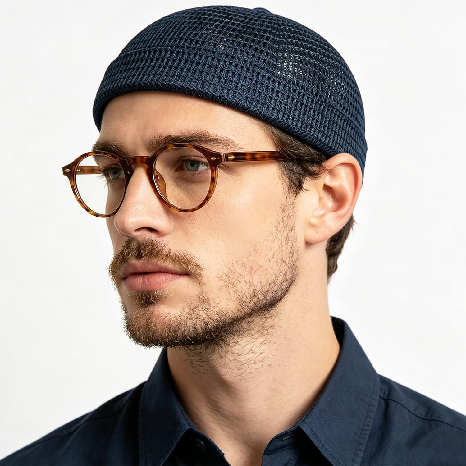 2 Pack Men's Breathable Brimless Hat, Summer Style Mesh Tang Ultra Cooling Skull Adjustable Hip-Hop Cap Docker Beanie, Adjustable, Lightweight Black and Blue