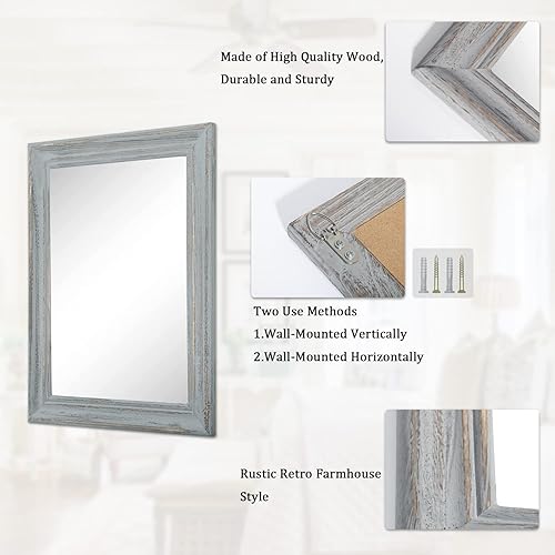 Vista 108 de Espejo de pared con marco de madera rústica, espejos colgantes rectangulares para pared, grande, decorativo para baño, dormitorio, granja, sala