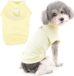 Zunea Dog Shirts with D-Ring for Small Dogs Girl Boy Summer Puppy Tee Shirt Soft Breathable Vest Tank Top Sleeveless Cool Clothes Solid Color Basic Shirt Pet Apparel for Doggie Chihuahua Yellow L