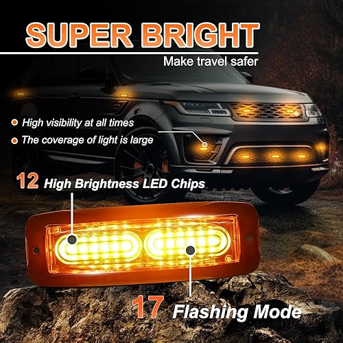 Miniatura 3 de 4 piezas de 12 LED luces estroboscópicas ámbar para camiones, vehículos, mini parrilla, baliza de emergencia, marcador lateral, luces de advertencia