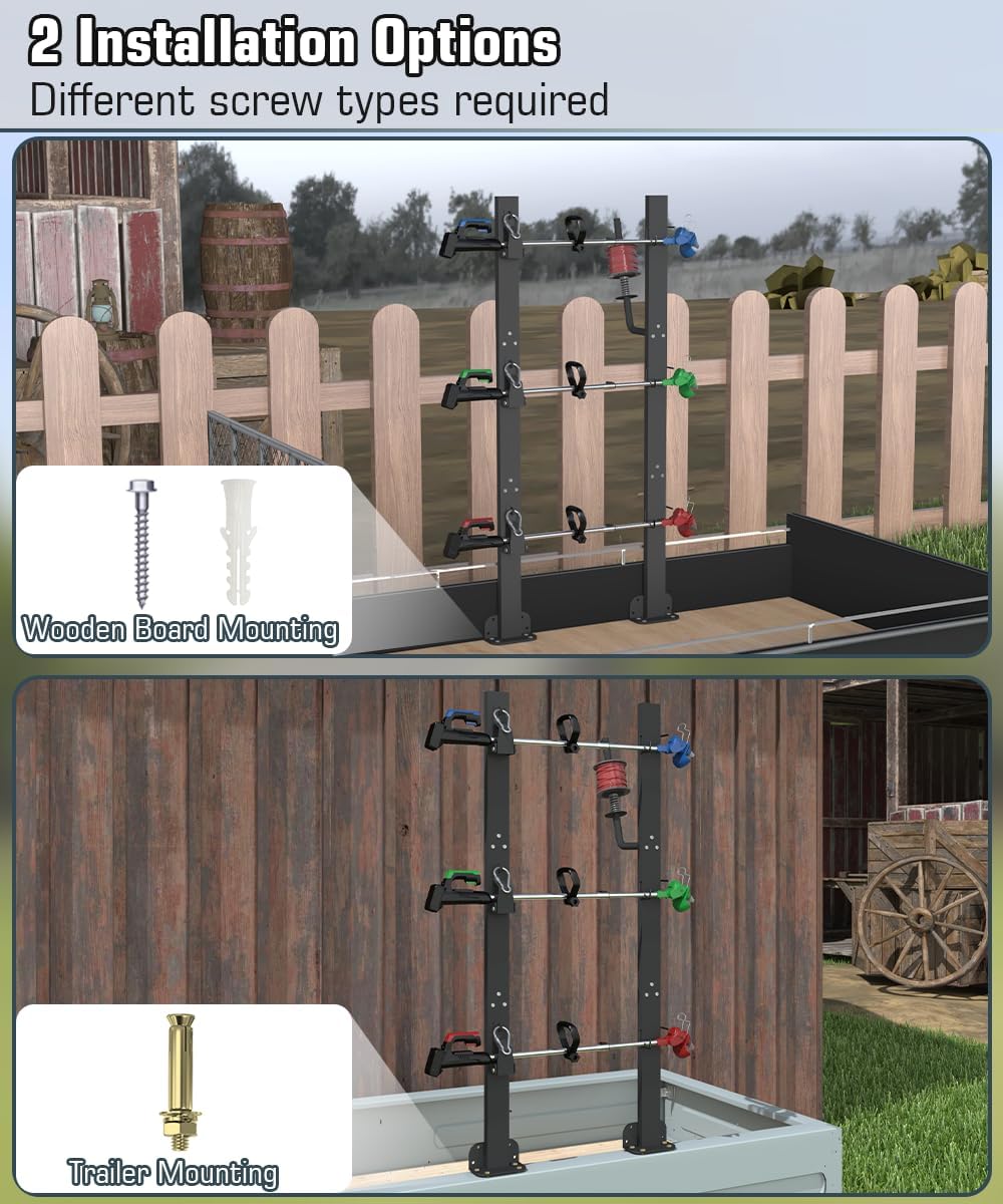 Koutemie 3 Place Weed Eater Rack for Open Trailer, Weedeater Rack with Lockable Hasp Mount on Landscape Trailer Truck, Enclosed Trimmer Rack Carrier with Trim Line Holder for Yard Lawn Tools Equipment