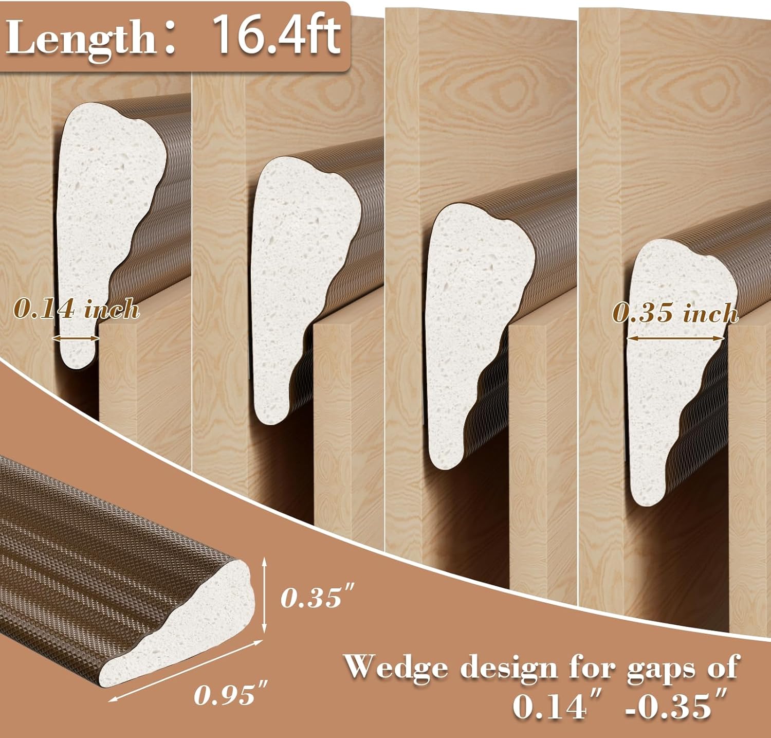16.4 Ft Door Weather Stripping Door Seal Strip,Adhesive Foam Window Insulation for Winter,Soundproofing Draft Stopper for Door Frame Seal,Wedge Weather Strip Gap Filler for Noise Blocker,Brown