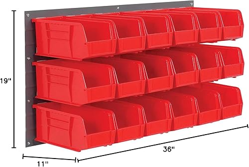 Miniatura 2 de Global Industrial Estante para contenedores de pared con 18 contenedores rojos, 36x11x19