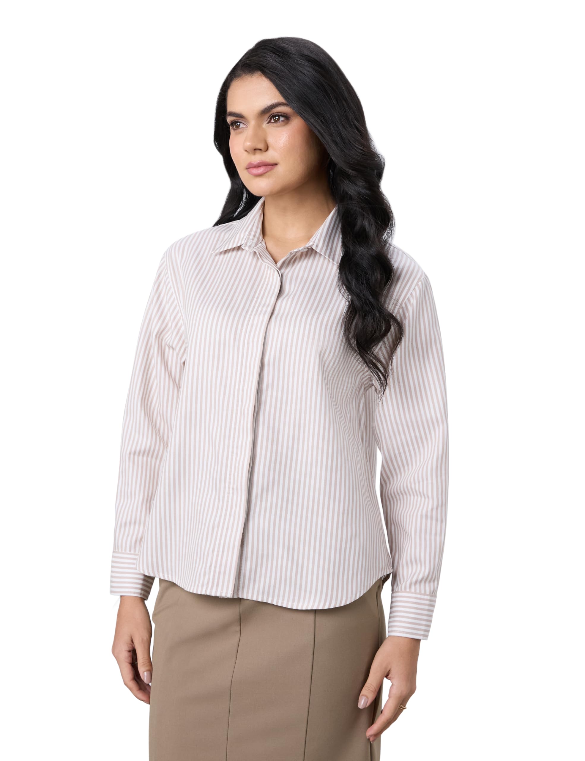 symbol premium Women's Oversized Cotton Striped Shirt | Full Sleeve Button-Down | Office-Wear | Desk-to-Dinner | Concealed Placket (Available in Plus Sizes)-picture-13