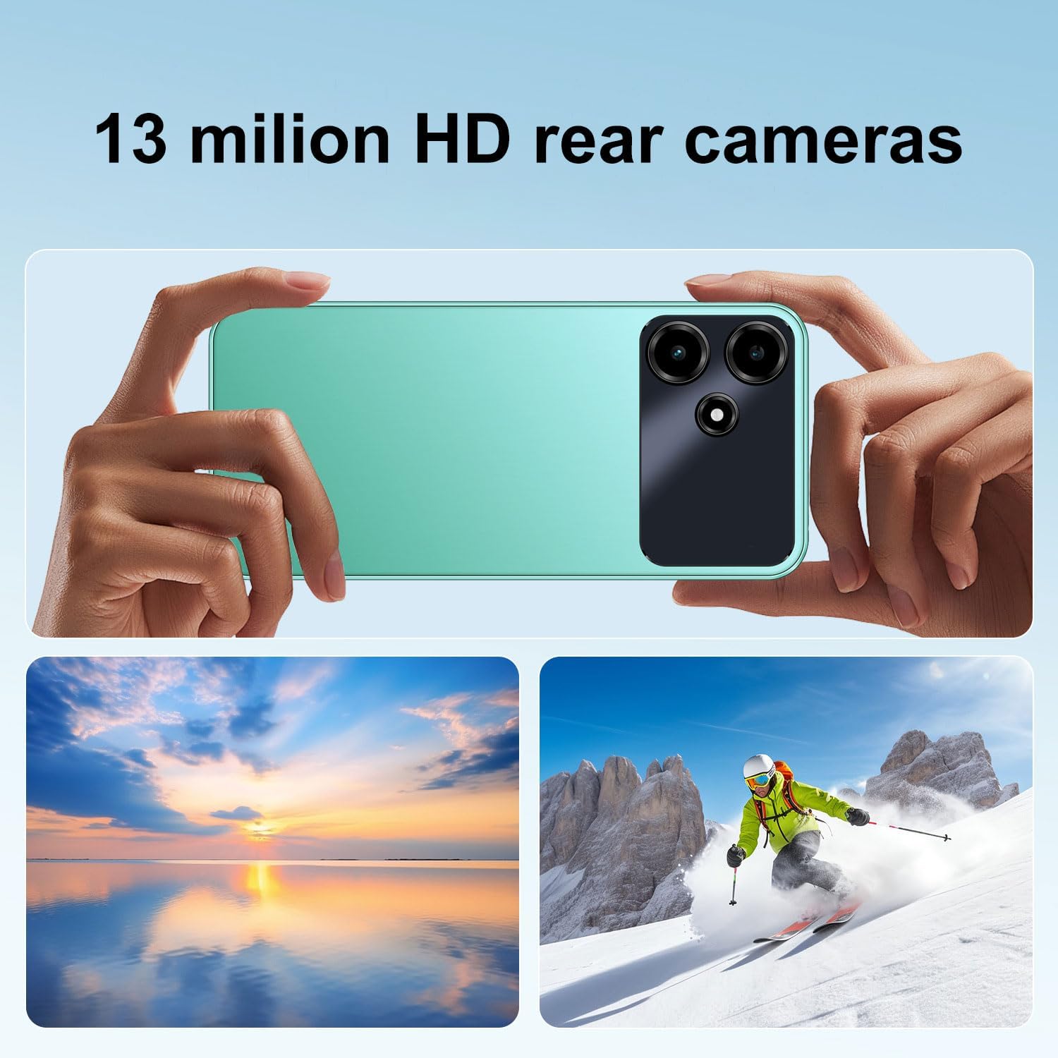 Unlocked Cell Phones with 3G+32G(Expandable to 512G), 6.52inch Smartphone Dual Sim, 5MP+13MP Camera, 3800mAh Battery Android Phone, 4G LTE/TDD Cellphone (green-100)