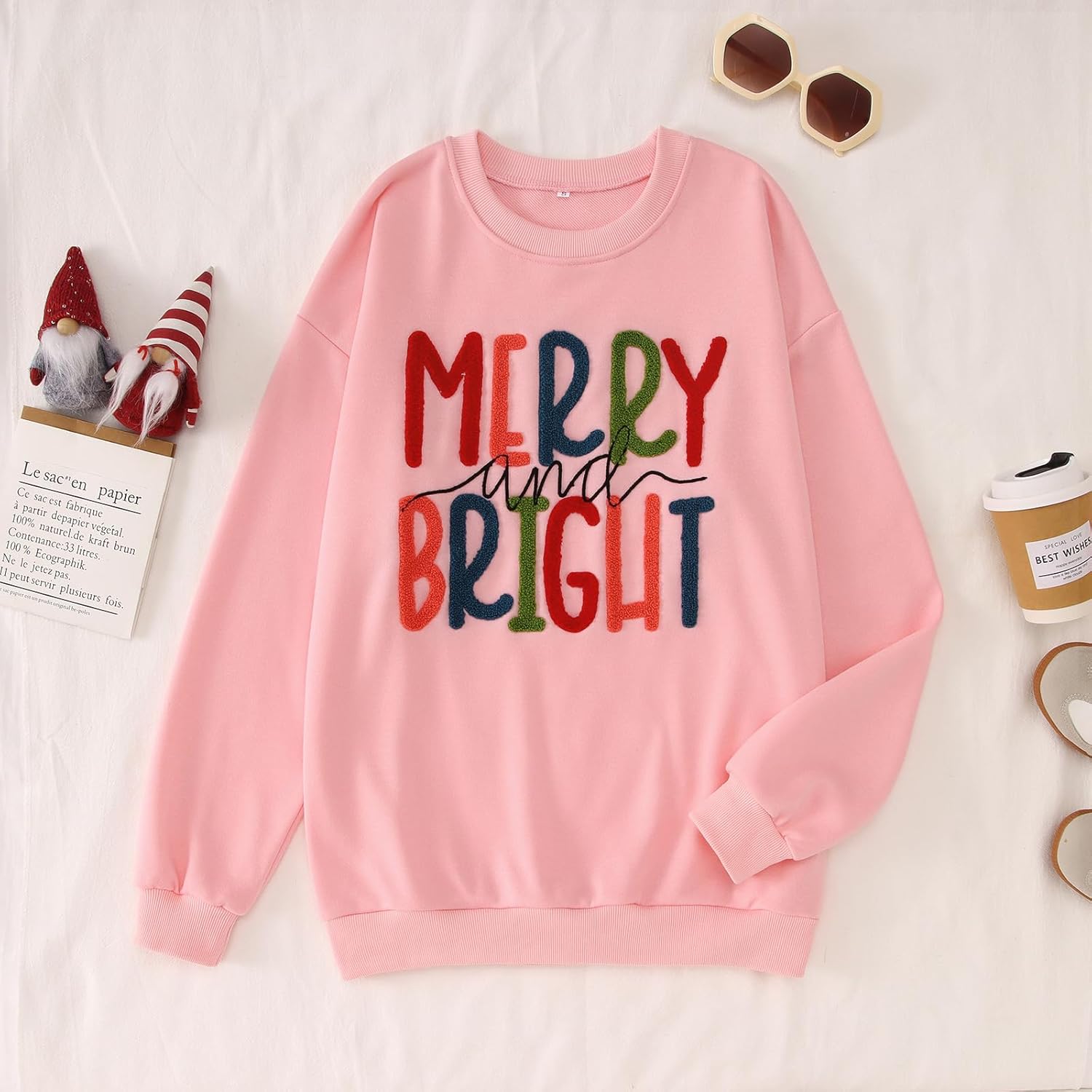 MODNTOGA Women's Merry and Bright Crewneck Sweatshirt Long Sleeve Merry Christmas Sweatshirt Retro Fall Winter Pullover Tops - Image 6