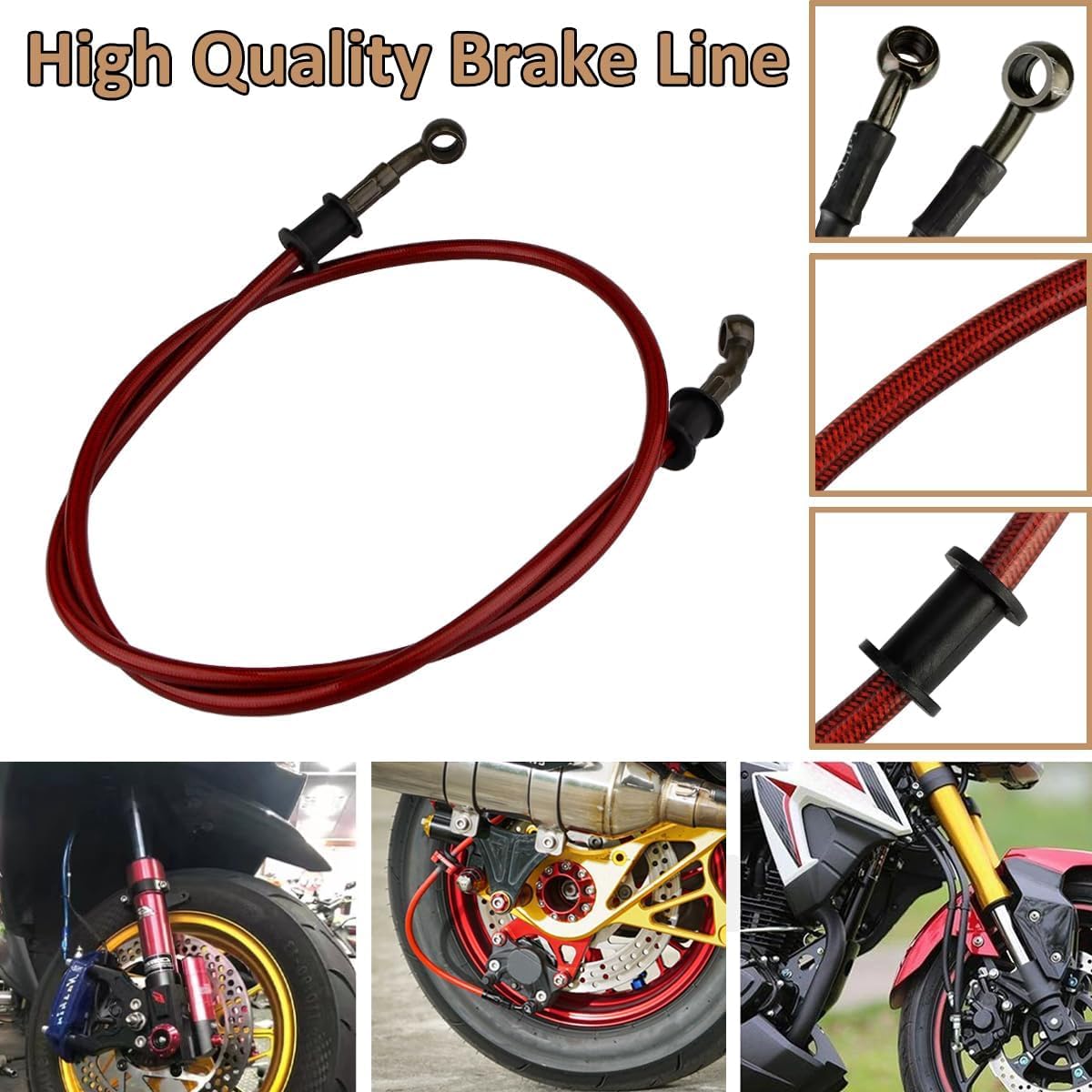 160cm Motorcycle Brake Hose 28 Degree Reinforced Hydraulic Brake Oil Hose Motocross Brake Clutch Oil Hose Steel Brake Line Brake Clutch Oil Line,90cm-Rot