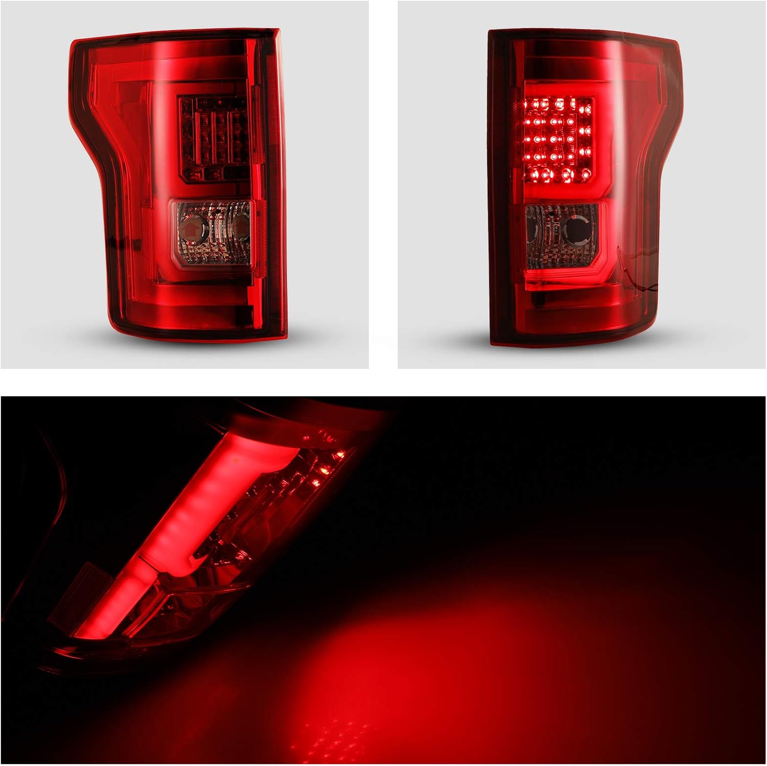 LED Taillights For 2015-2017 Ford F-150 F150 Pickup Truck Rear Brake Running LED Lamp Set Chrome Housing/Red Lens