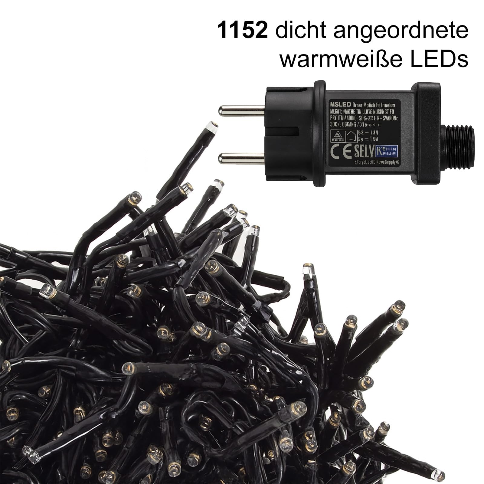 BURI LED Cluster Lichterkette 11,5 m 1152 LEDs Warmweiß Timer IP44 Outdoor
