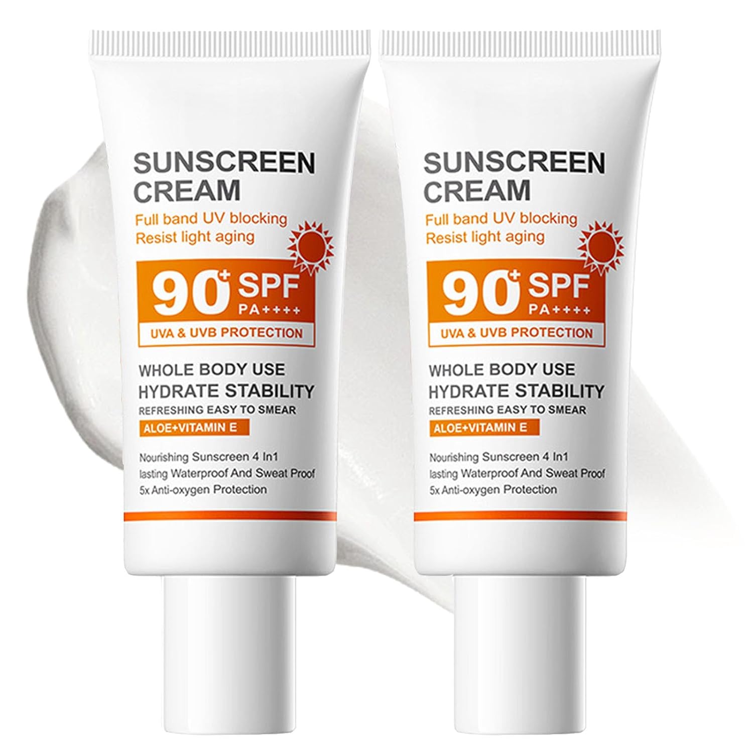INSEEK Sunscreen SPF 90 2 Pack, Long Lasting Broad Spectrum UVA/UVB Protection Face & Body, Moisturizing Sunscreen with Aloe Vera & Vitamin E, Lightweight Non Greasy, Water Resistant