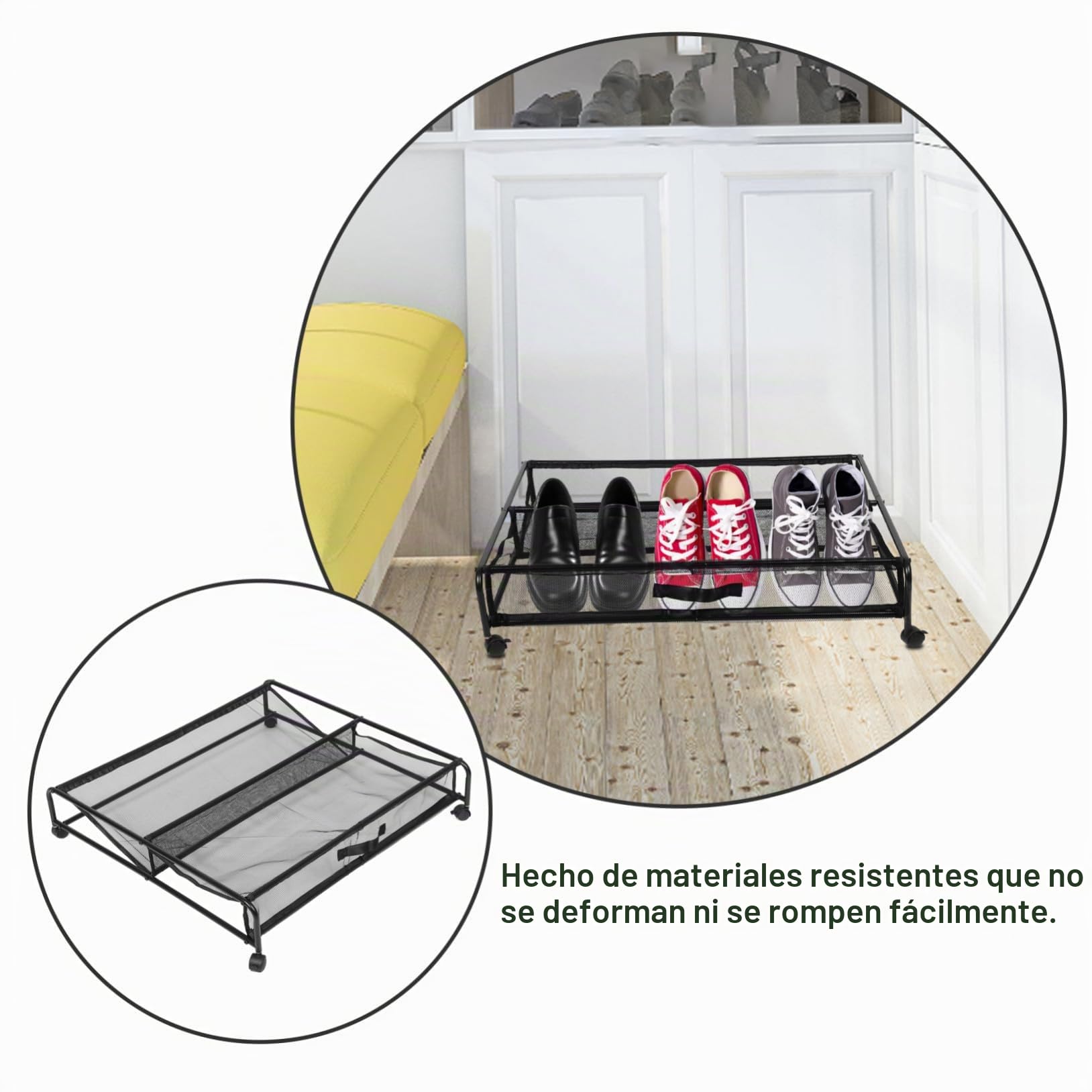 Contenedor de Almacenamiento y Fácil Instalación Debajo Cama con Ruedas con Diseño Multifuncional Organizador de Zapatos de Hierro para Cualquier Habitación