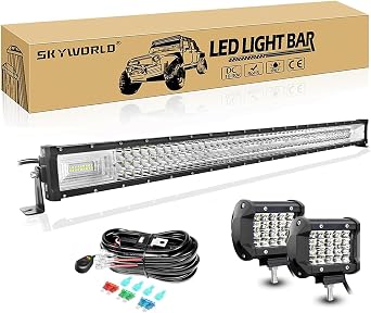SKYWORLD 42 inch 540W Led Light Bar Straight Tri-Row Led Bars Spot Flood Combo Work Light Bar + 2PCS 4Inch 60W Spot Pods Lights for Car Trucks Off Road Lights Boat Lighting with Wiring Harness