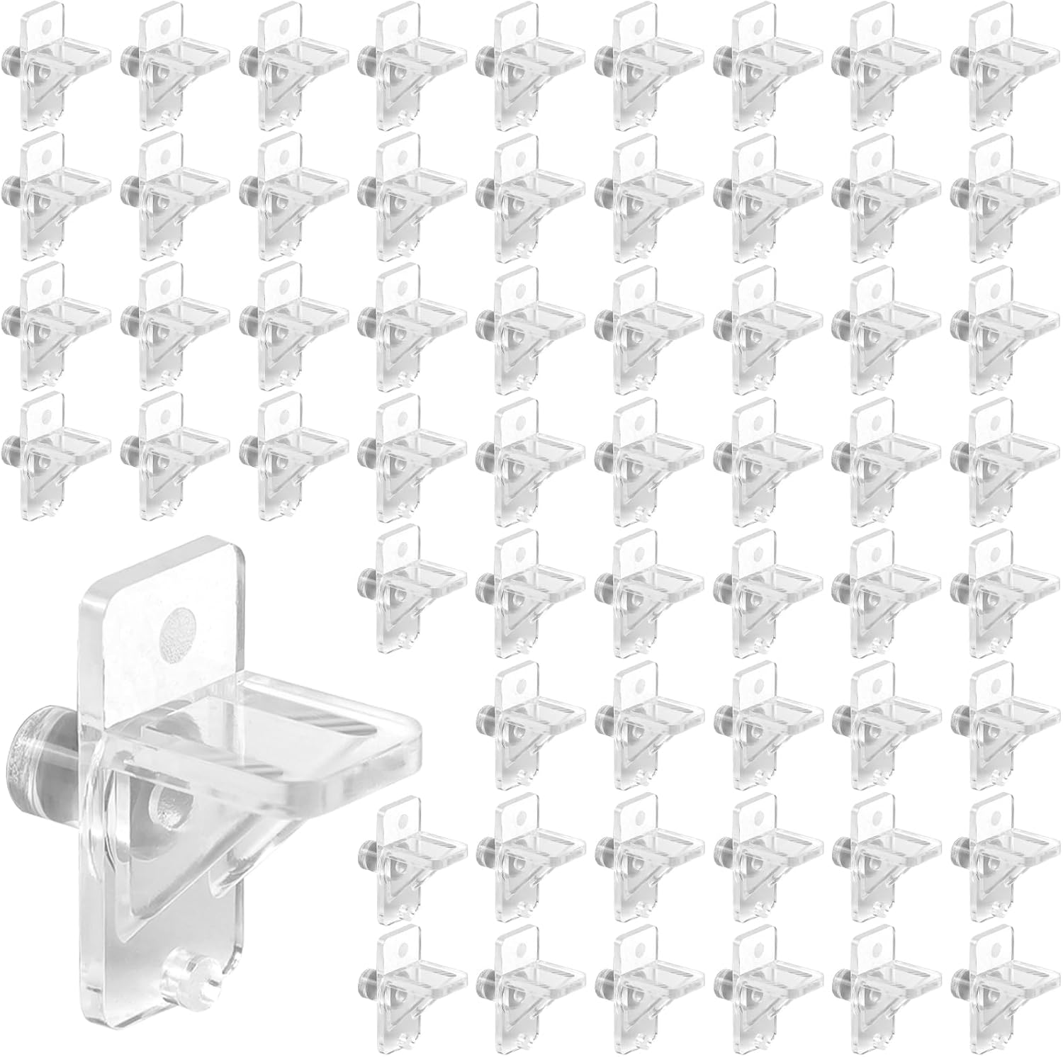 60 PCS Clear Plastic Cabinet Shelf Support Pegs, 1/4 Inch Shelf Pins, Shelf Holders for Bookcase, Closet, Pantry, Kitchen Cabinet, Furniture Replacement Clips, Transparent Shelf Brackets