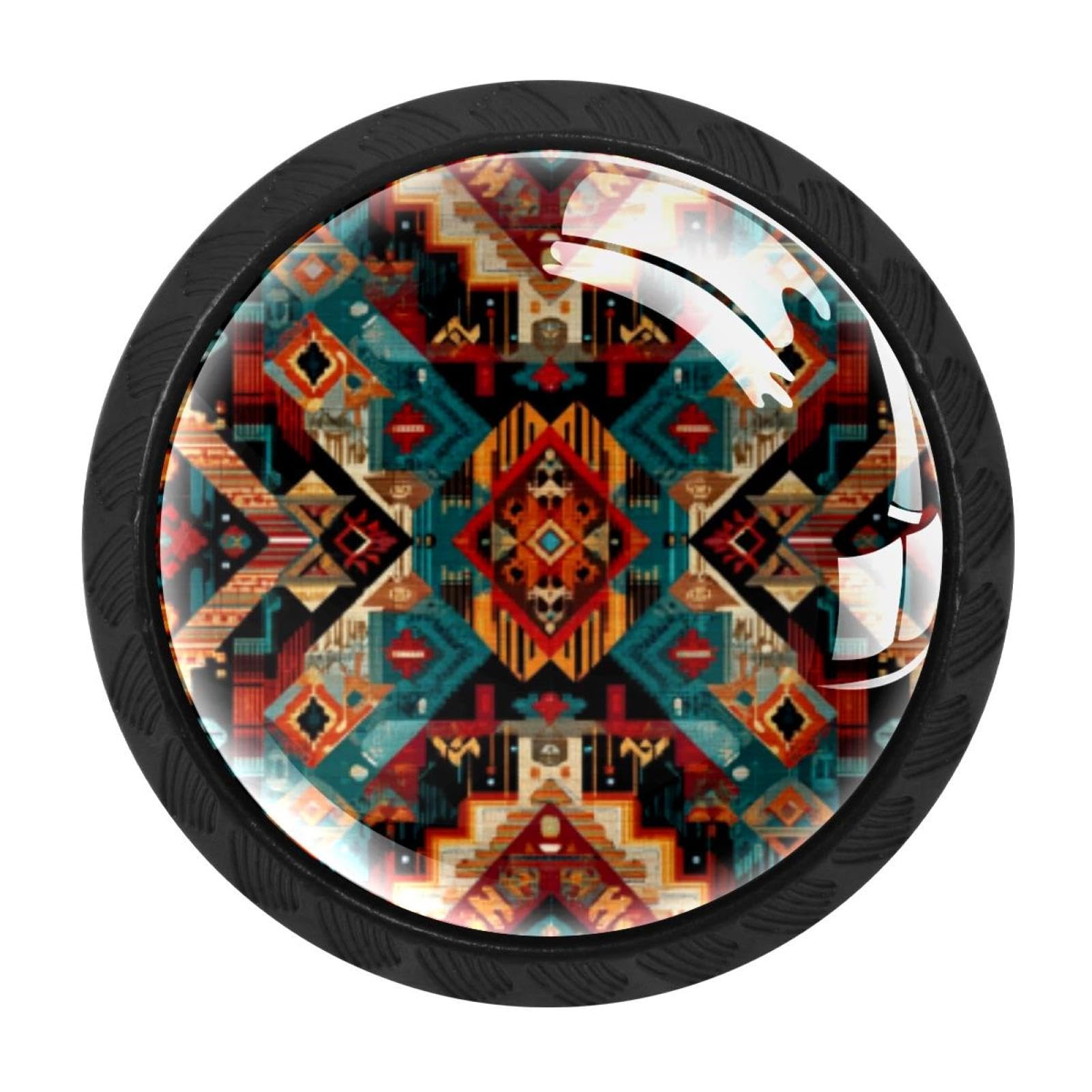 CHENZZZZ 4 Pack Cabinet Handles Black Retro Boho Aztec Pattern Cabinet Knobs Draw