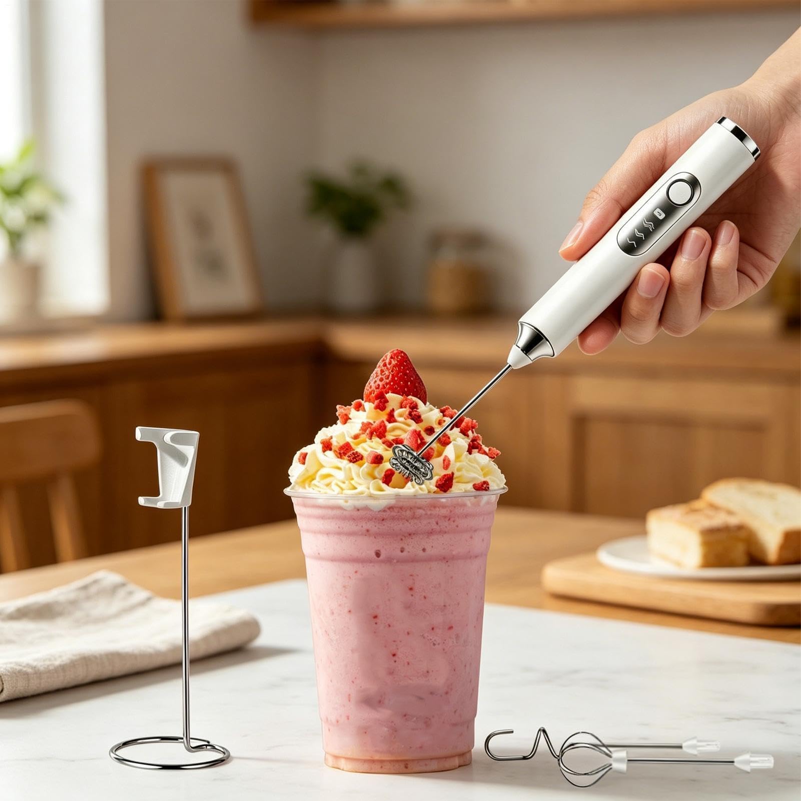 Espumador de leche eléctrico de mano, batidor recargable de 3 velocidades para café, capuchino, chocolate caliente, batido, ideal para amantes del café y usuarios mayores
